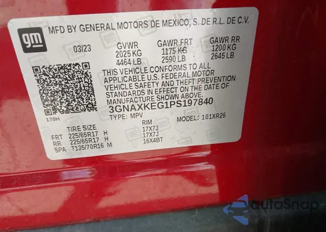 2023 Chevrolet Equinox Fwd Lt из США, поврежденный, VIN 3GNAXKEG1PS197840